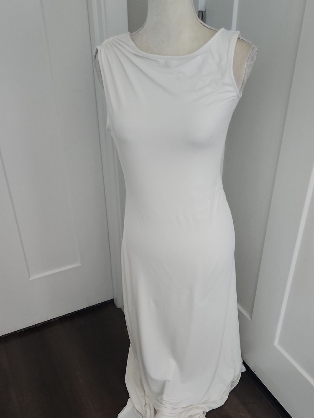 Marcella Laurel Sleeveless Stretch Jersey Maxi Dress with Draped Shoulder M